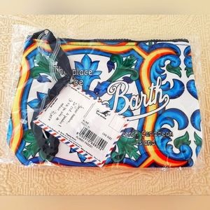 NWT MC2 SAINT BARTH Corner Zip Wristlet Fabric Postcard Charm on Elastic Band